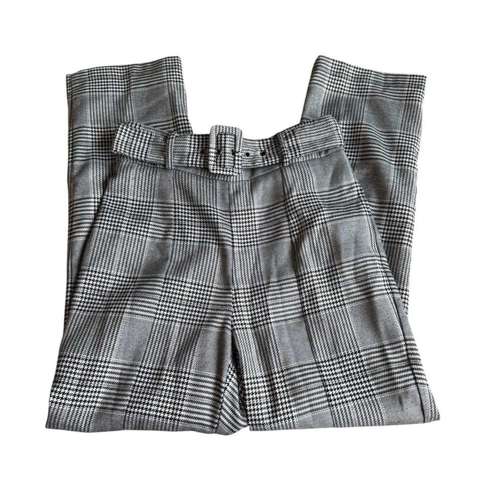 Bardot Belted High Waisted Black White Plaid Trousers Women’s 28